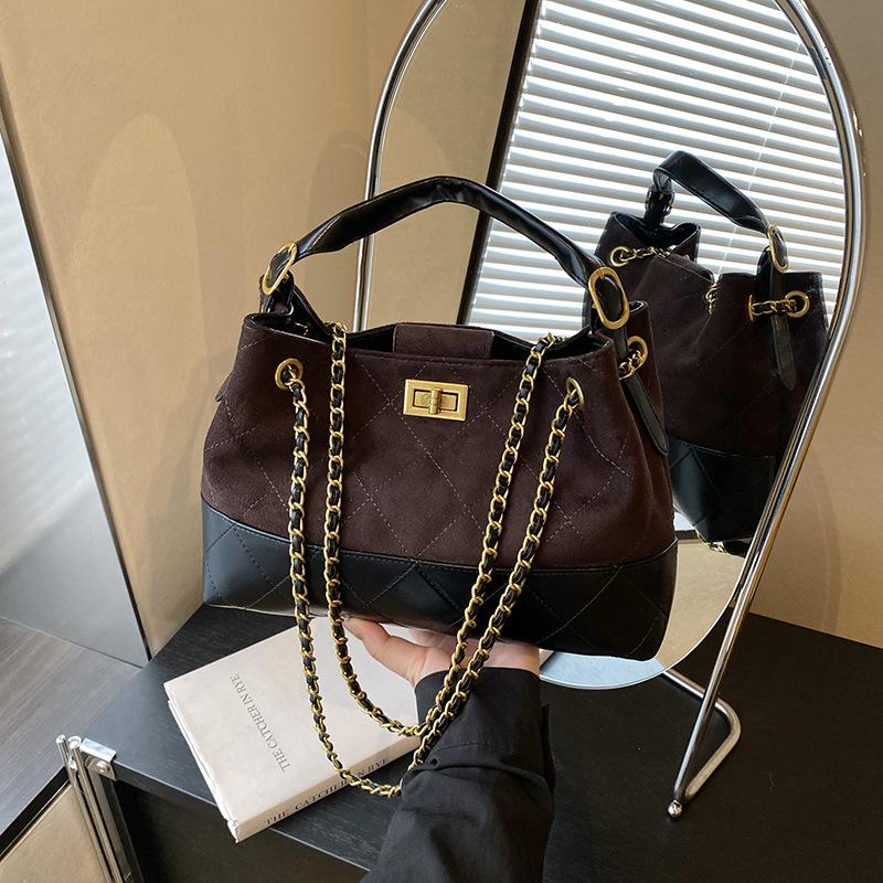 Rhombus Chain Premium Sense Bucket Bag New Women's Large-capacity Autumn Shoulder Bag Tide