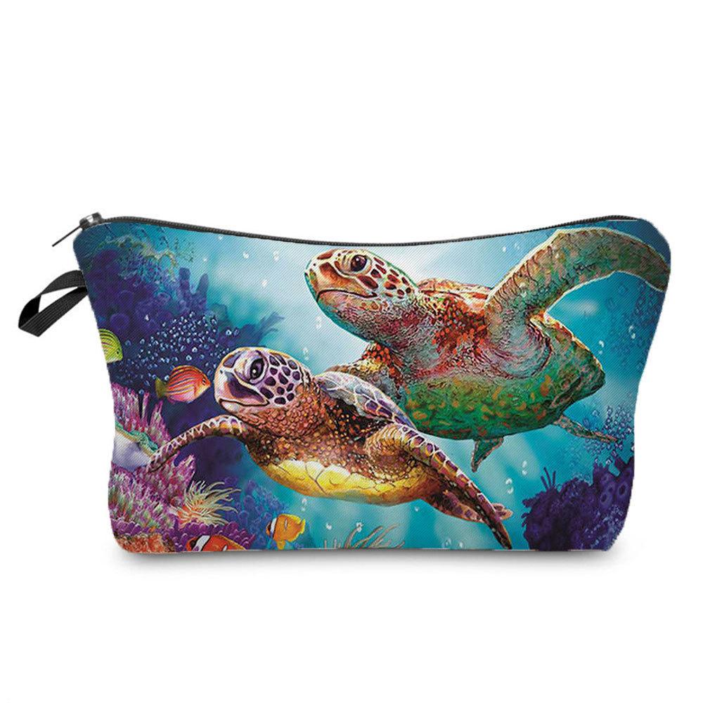 Women Marine life Print Cosmetic Bag Toiletries Organize Travel Storage Case 6862