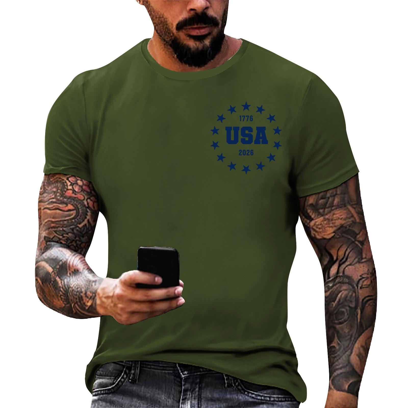 Men s loose and casual flag letter print T-shirt short-sleeved top XXL