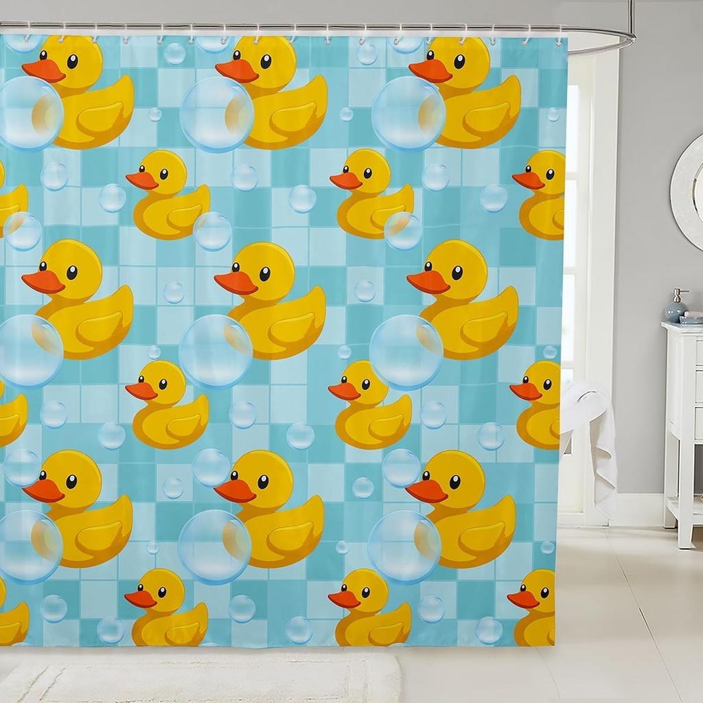 Kids Yellow Rubber Duck Shower Curtain Cartoon Ducks Bath Curtain Funny Animal Bathroom Accessories Cute Animal Fabric Shower