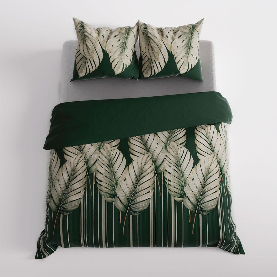 TROPICANA bedding set 220x200 cm - satin cotton, exotic leaf pattern