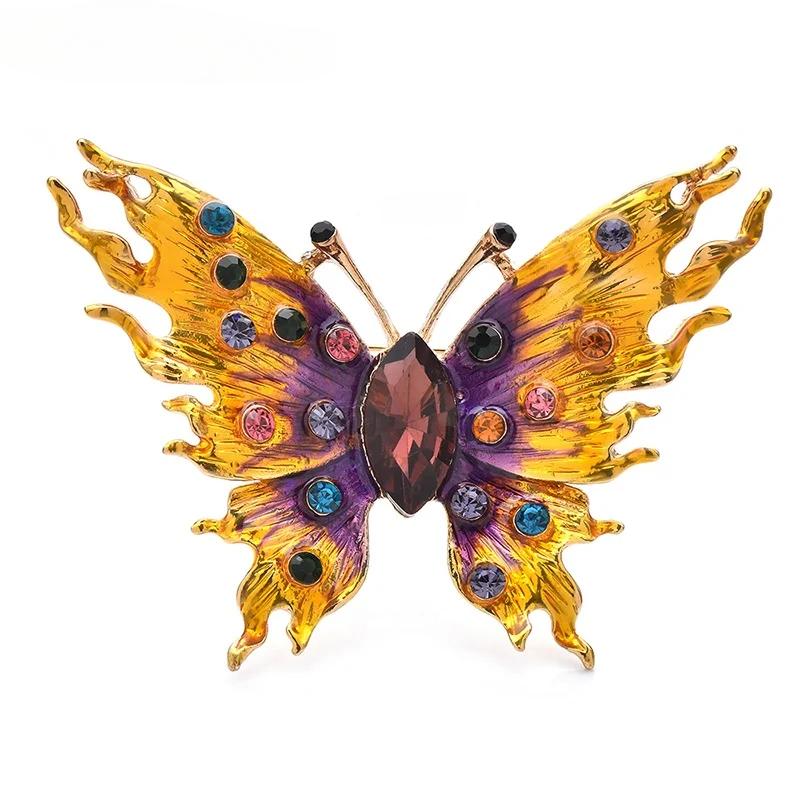 

Butterfly Brooch for Women Unisex Rhinestone Enamel Insects Office Party Corsage Pins Gifts фиолетовый