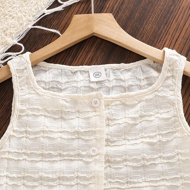 Mädchen 7-12J Anzug Kurzarm Kinder Sommer Neu Kurzarm Anzug Süße Spitze Ärmellose Weste + Top Shorts 2-teiliges Set