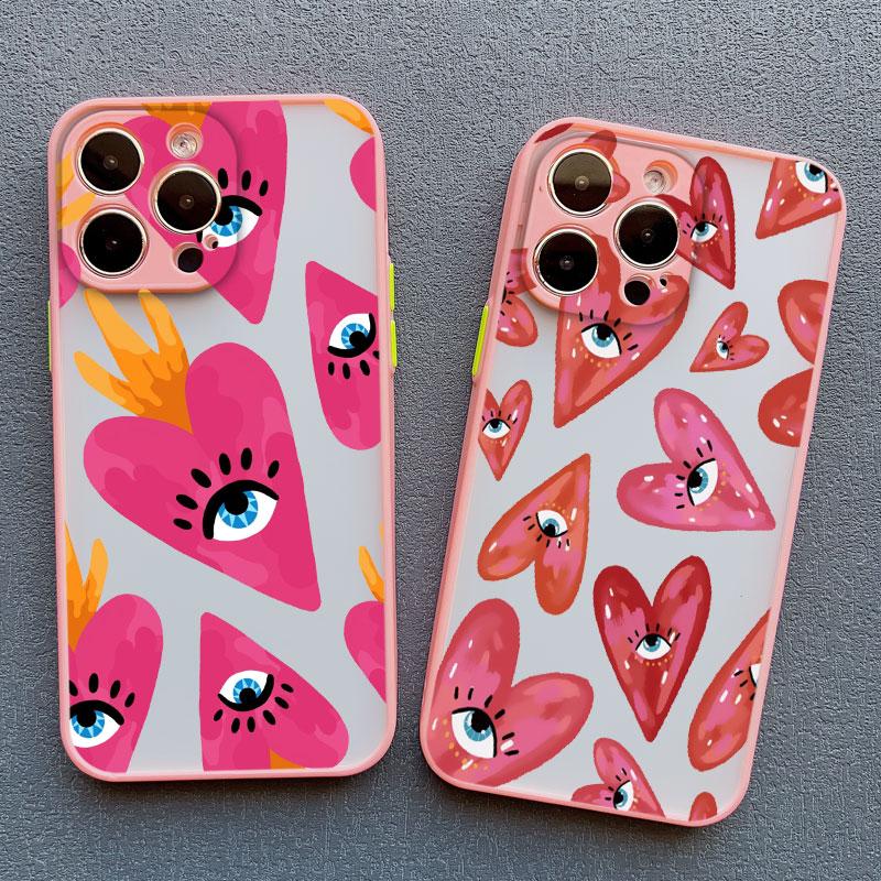 Fashion Lucky Love Heart Evil Eye Print Phone Case for IPhone 16 11 12 13 14 Pro Max Mini 15 14 7 8 Plus SE2 X XR XS Back Covers