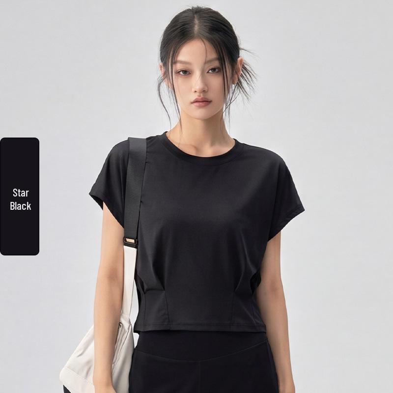 Vielseitiges Sommer-Spandex-Fledermausärmel-T-Shirt mit gerüschtem Saum