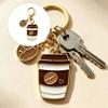 Coffee Keychain Pendant Alloy Bag Accessory with Gold Tone Hardware, Lobster Clasp, Compact Daily Carry for Keys and Bags