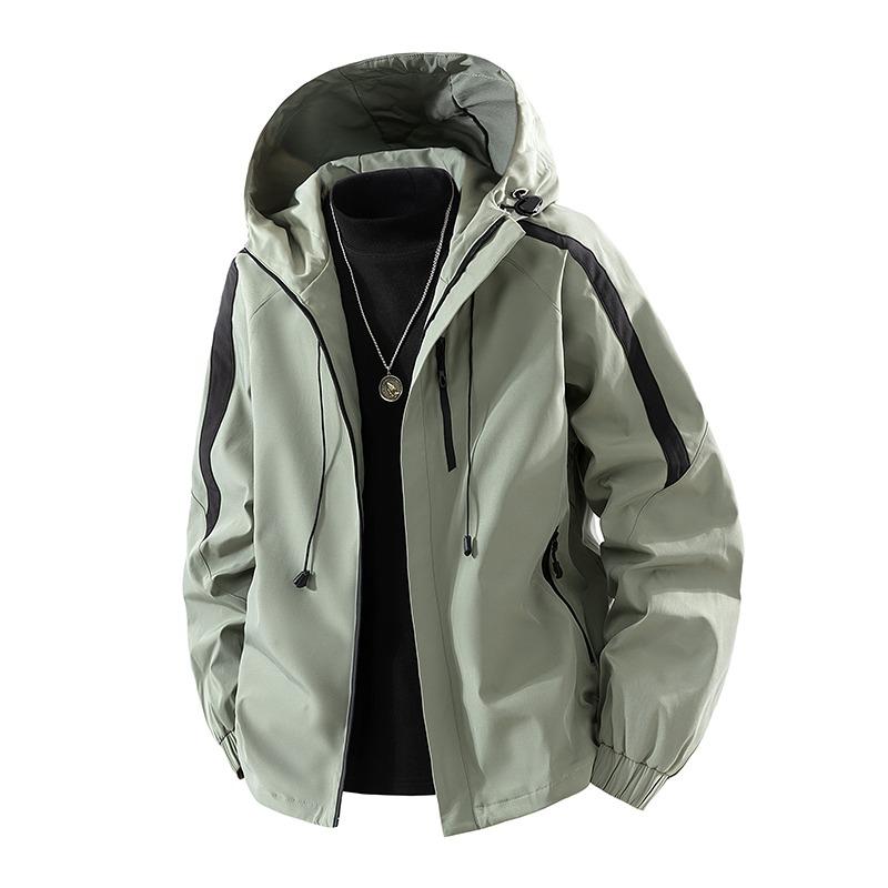 Men's Contrast Color Zipper Cardigan Pocket Long Sleeve Hooded Jacket Fashionable Casual Top