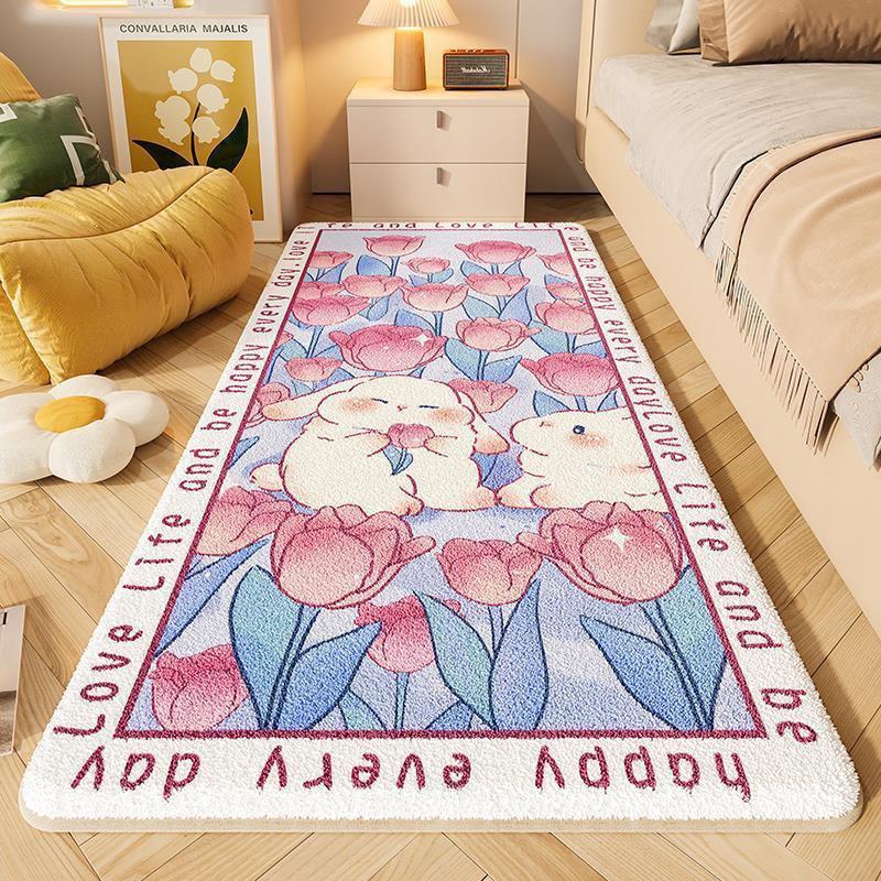 Adorable Cartoon Kids' Faux Cashmere Non-Slip Rug - Soft & Dirt-Resistant for Bedroom or Balcony