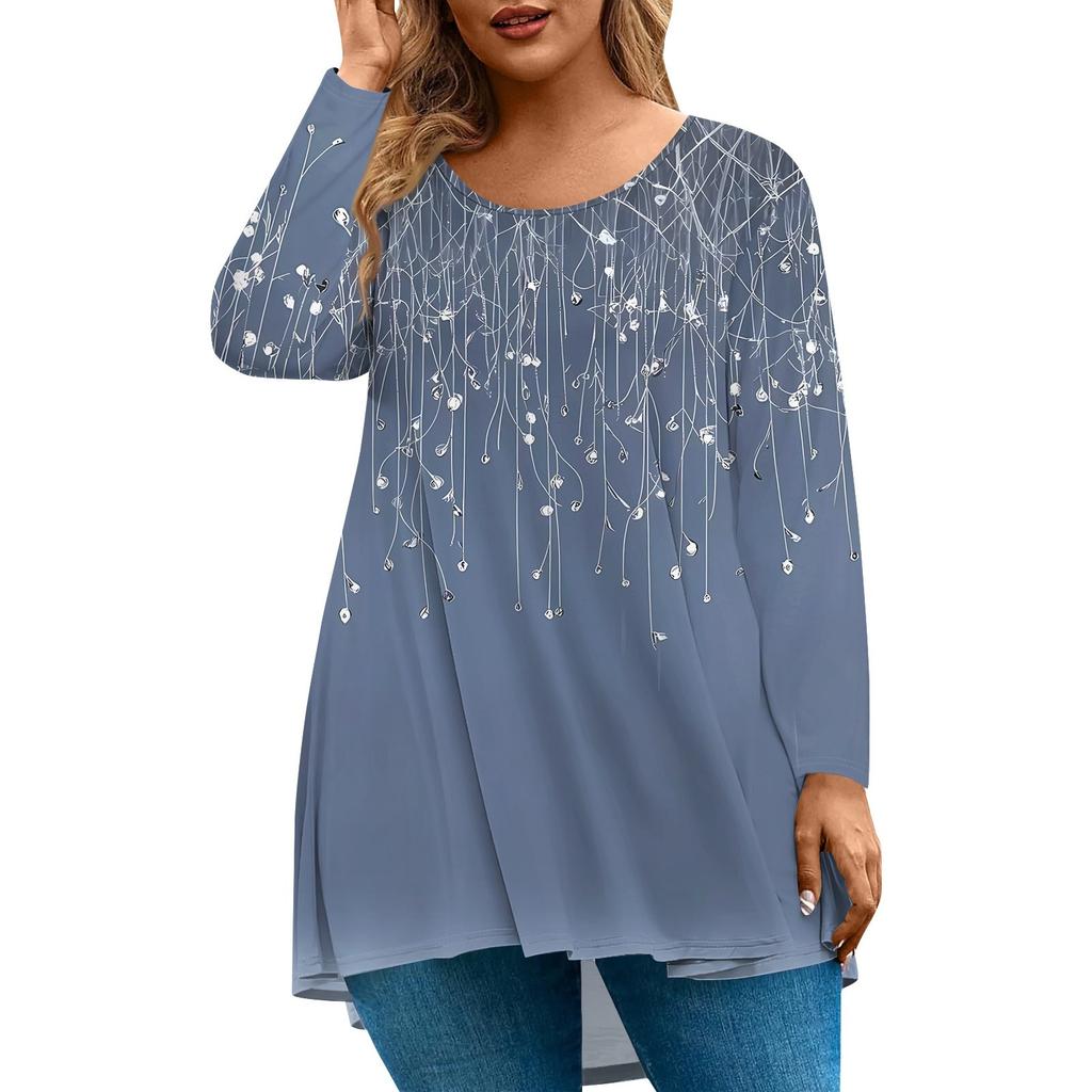 Damenmode Große Größe Rundhals Langarm Casual Print Lose Pullover Top