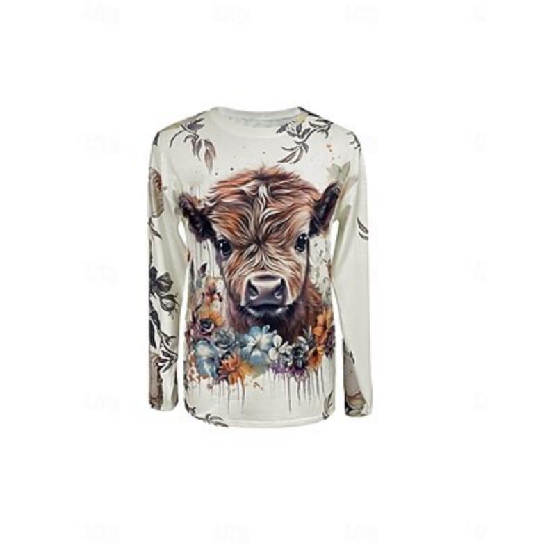 Women's T shirt Tee Daily Casual Long Sleeve Khaki Spring &  Fall