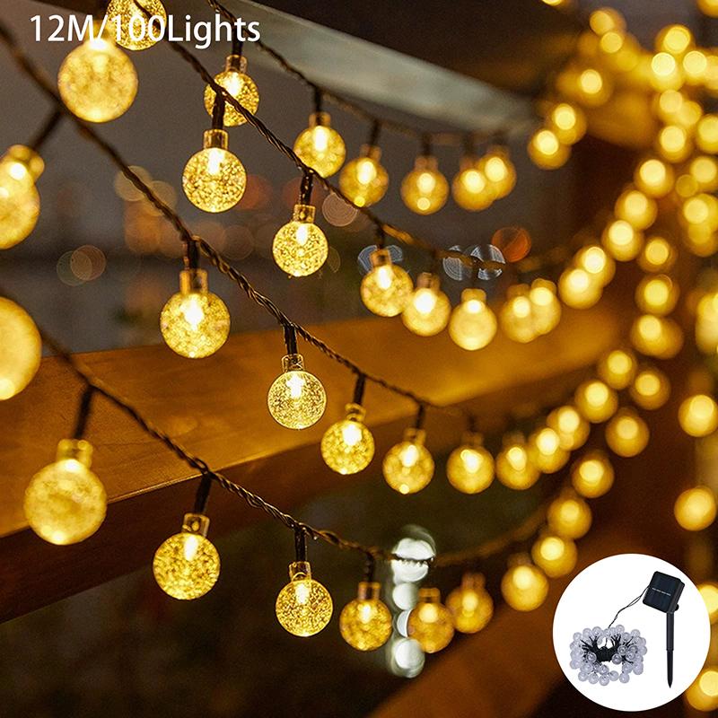 Solar String Lights Outdoor Crystal Globe Lights Waterproof Solar Festoon Fairy Light For Garden Party Decor