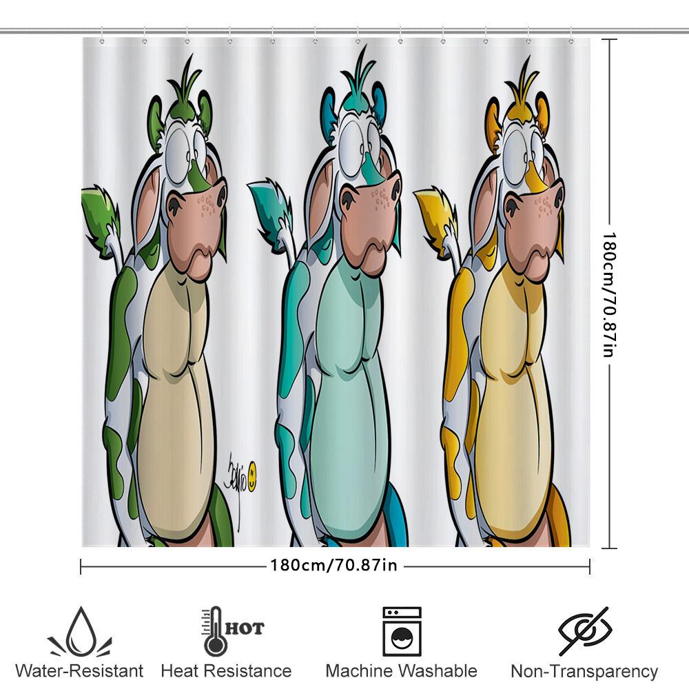 Animal Cartoon Shower Curtain Cute Cow Design for Bathroom Decor Waterproof Fabric with Hooks Various Sizes Available