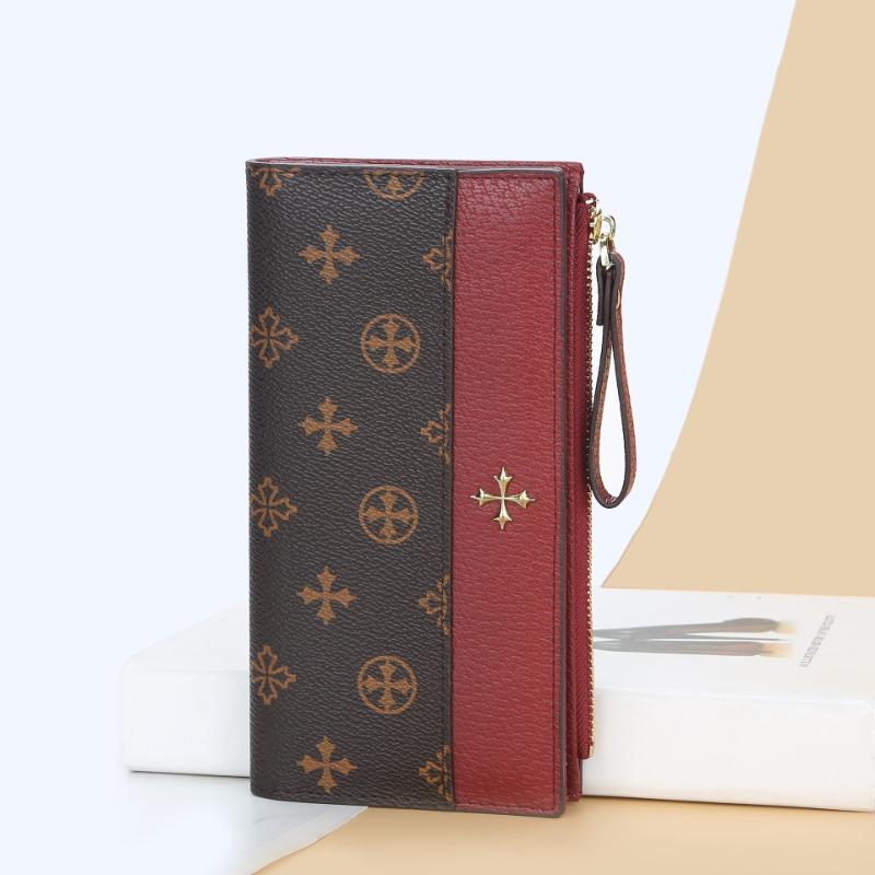 Four-leaf clover women's wallet, fashionable and large-capacity long multi-card buckle retro-printed high-end clutch bag.