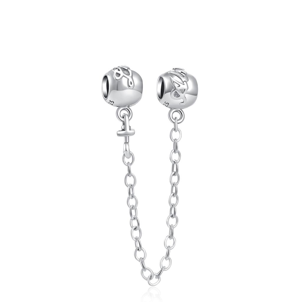 Shining Sparkling Love Heart Safety Chain Charms for Original 925 Charms Bracelet Bangle Silver Charm Bead for Women Jewelry