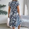 Spring And Summer Casual V-neck Button-down Short-sleeved Flower Swing Dress Cross-border Women's Clothing