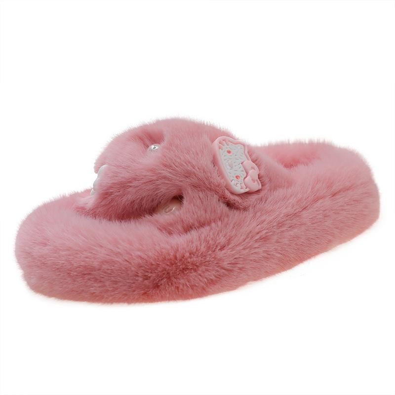Children's Autumn and Winter New Korean Version Thick-bottomed Cartoon Fluffy Slippers Girls Wear Indoor Cute Slippers Plush