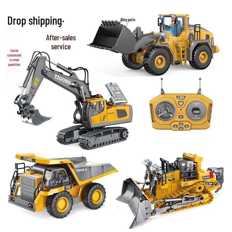 Alloy Remote Control 2.4G Excavator Bulldozer & Dump Truck Set for Kids