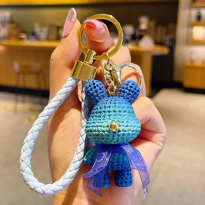 Süßer Kaninchen Schlüsselanhänger Cartoon Farbverlauf Harz Wolle Mode Puppe Paar Tasche Anhänger Schlüsselanhänger Geschenk Für