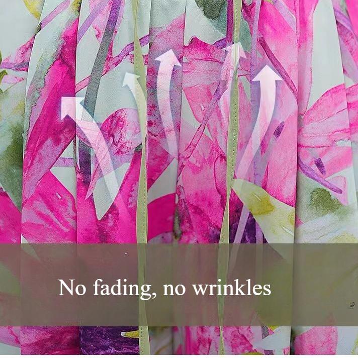 Summer Women's Ice Silk Print Pants Thin Loose Wide-leg Pants Stretch High-waisted Straight-leg Pants