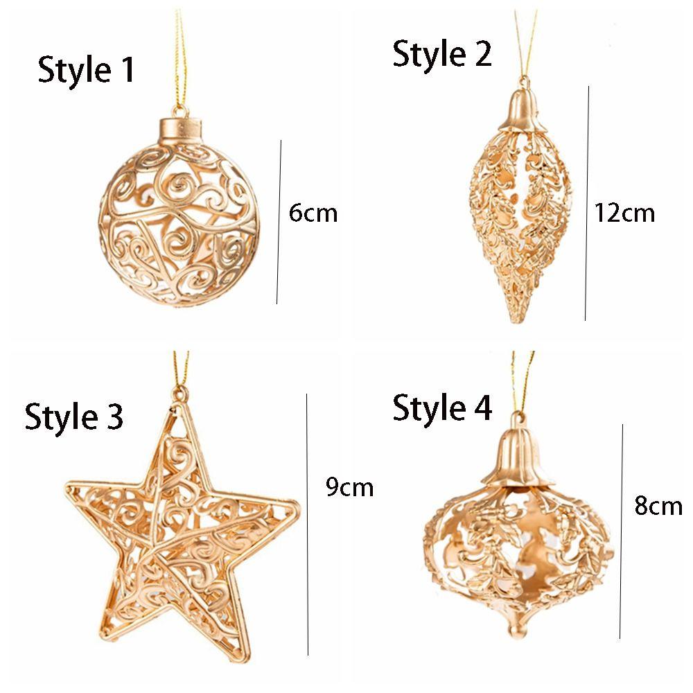 4/8pcs Golden Hollow Five Pointed Star Pendant Creative Waterproof Christmas Tree Pendant Delicate Christmas Ball Holiday