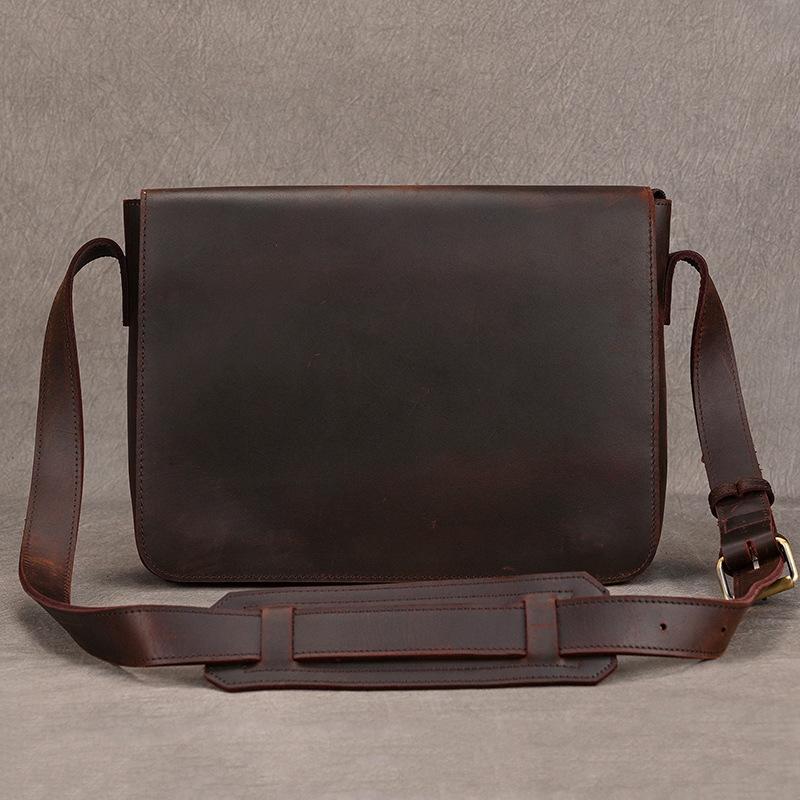 Men's Genuine Leather Shoulder Bag Crazy Horse Leather Crossbody Bag High Quality School bags Leather Messenger Bag for men male