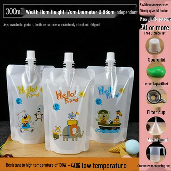 Disposable Transparent Spout Bag for Soy Milk, Chinese Medicine, Soup, or Beverages - Self-Standing and Convenient for Takeaway