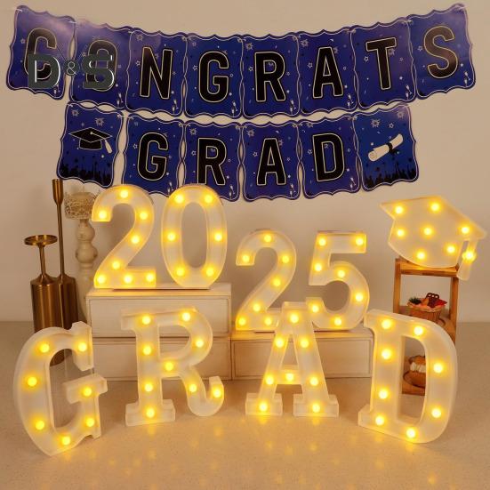 Leuchtbuchstaben für den Absolventen 2025, LED-Buchstabenschilder „Congrats“ für die Abschlussfeier im Kindergarten, der Vorschule, der High School und der Hochschule