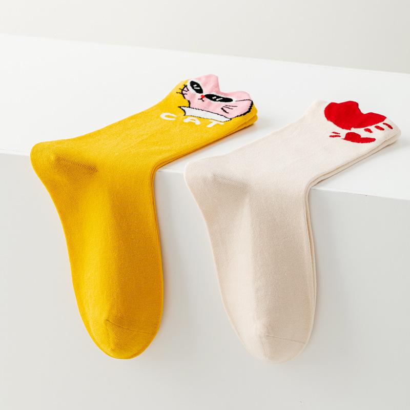 5 Pairs of Female Spring and Autumn Cute Funny Cartoon Tube Socks