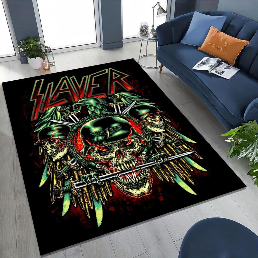Slayer Heavy Metal Rock Band Skull Art Carpet Rug for Bedroom Living Room Sofa Home Doormat Decor,Large Non-slip Floor Mat