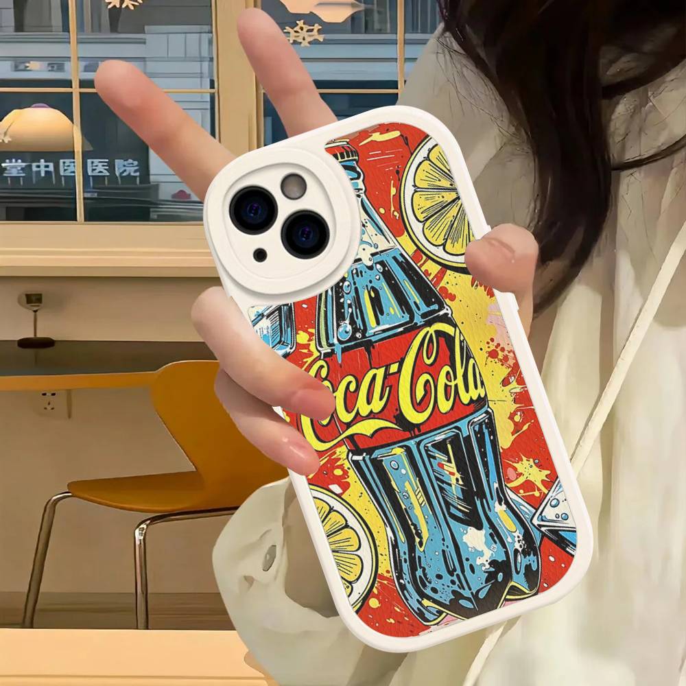 Hot C-Coca Drinks C-Cola Phone Case For Iphone 16 15 14 13 12 11 Pro Max Plus Leather Soft Back Cover
