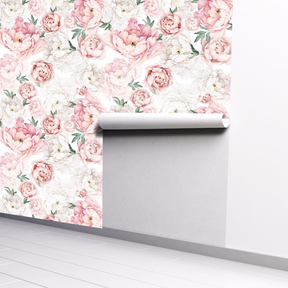 HaoHome Blumen und Pflanzen Abziehbar und Aufklebbar Tapete Abnehmbar Mehrfarbig Vinyl Klebstoff Floral Wandbeläge Wohnzimmer Dekor