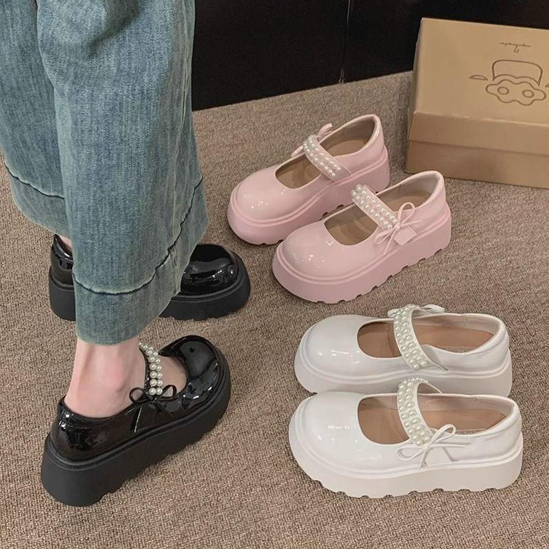Pink Platform Small Leather Shoes Women's Summer New French Retro Thick High-heeled Pearl Mary Jane Lightweight Single Shoes