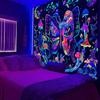 1pc Butterfly skull fluorescent tapestry, UV black light plant mushroom flower moon tapestry, home room decoration wall hanging
