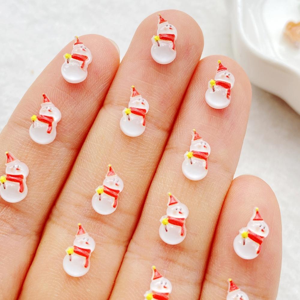 50pcs Resin Mini Cartoon Santa Claus Snowman Deer Bell Cane Christmas Tree Flat Back Nails Art Decor DIY Scrapbook Accessories