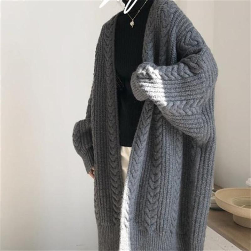 Cardigan pentru femei, toamnă iarnă, jachetă tricotată răsucită, retro, groasă, lungă, lungă, pentru doamne, haină simplă pentru femei