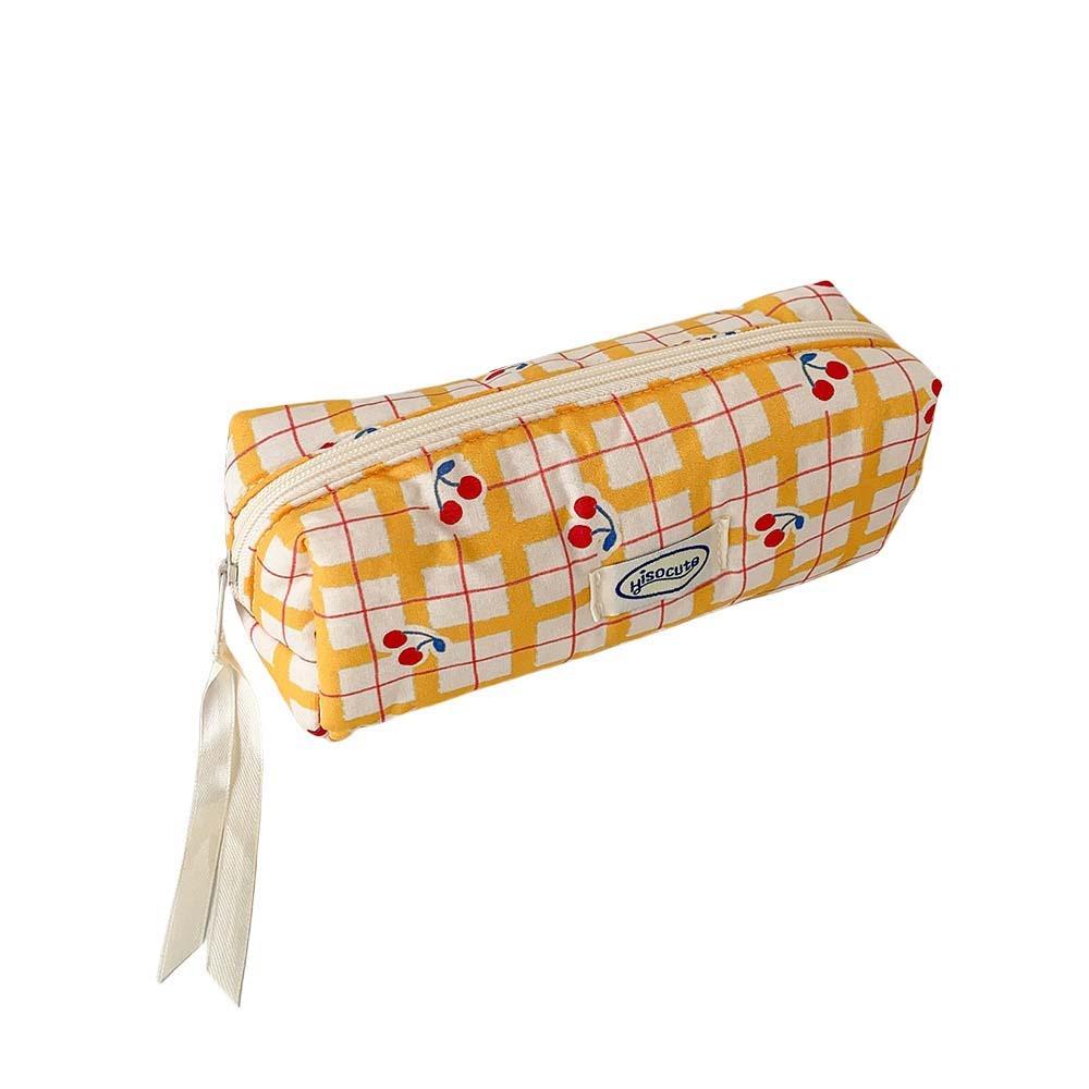 Large Capacity Y2K Cherry Pencil Case Checkered Cartoon Cherry Makeup Bag Korean Pencil Bag  Gifts