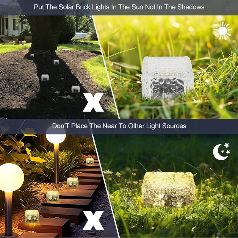 2PCS Outdoor Waterproof Solar Lights Led Ice Cube Brick Lamp Stair Step Paver Lamp For Yard Patio Lawn Garden Decoration Light