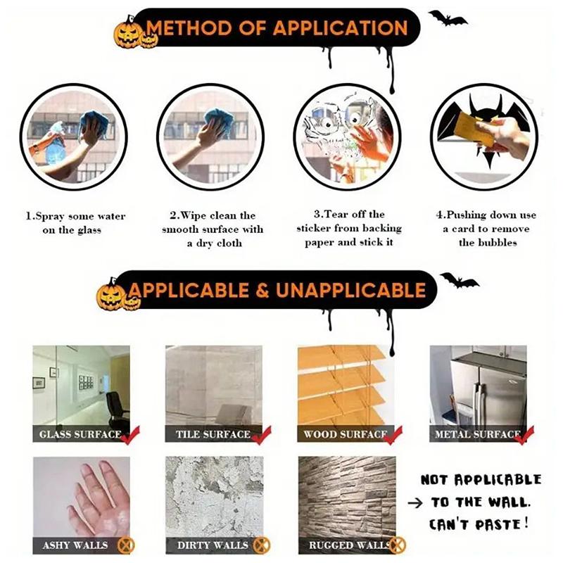 4 Pack Halloween Skull Window Stickers - Pvc Static Sticker Decals For Halloween Party Decorations, Reusable