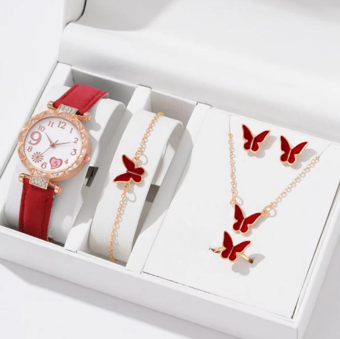 New Popular Women'S Bracelet Watch Fashionable And Simple Butterfly Five-Piece Watch Set Watch