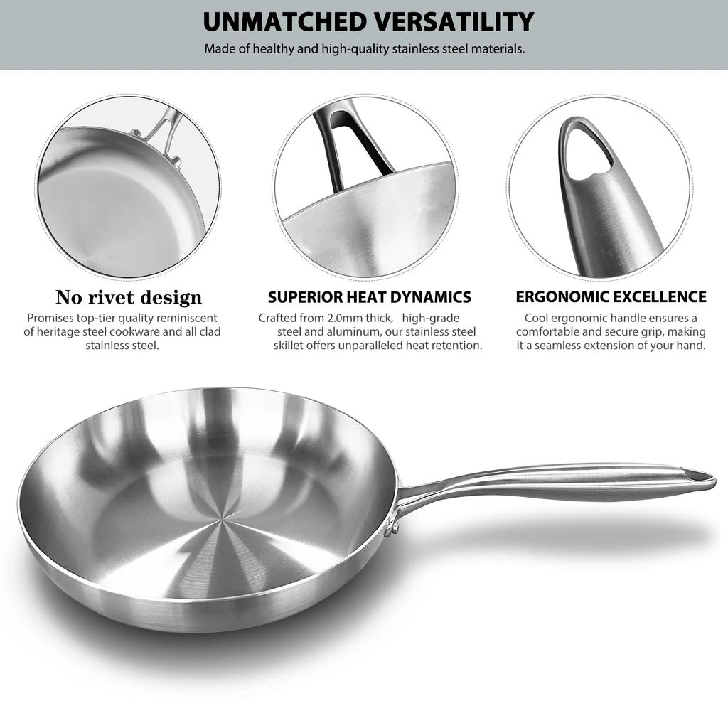 316 Stainless Steel Frying Pan Non-Stick Pan Fried Steak Pot Uncoated Home Kitchen Cookware For Gas Stove and Induction Cooker