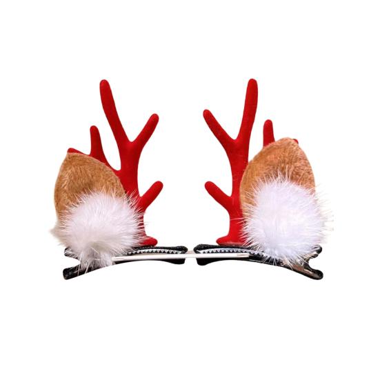 1 Pair Kids Reindeer Antler Hair Clips Soft Plush Christmas Hairpin for Baby Girl Toddler Cute Photo Prop Party Hair Accessory