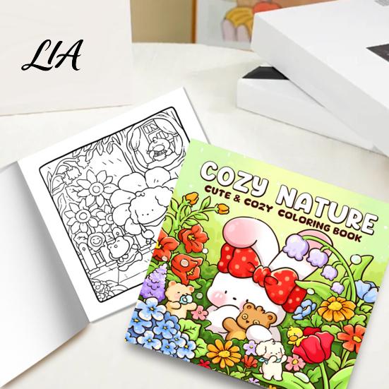 Dickes Papier Zeichenhefte Gemütliches Natur Malbuch, Entspannende Blumen- und Tiermuster, Baumwolle Kreative Hobbys für Erwachsene Zellstoff DIY Malbuch