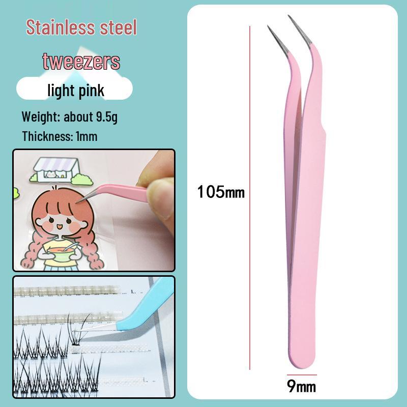 Colorful Stainless Steel Curved Tweezers for False Eyelashes and Planner Clips