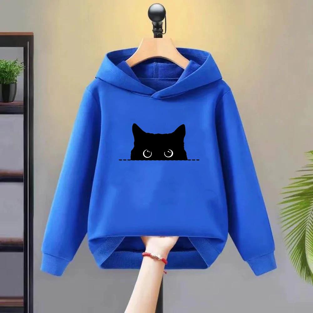 Kinder Kapuzenpullover Herbst Jacke Mädchen rosa Oberteile Hoodies Kind 3-12 Jahre Kleinkind Sweatshirt schwarze Katze Druck Freizeitkleidung