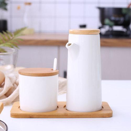 Ceramics Can Leakproof Tank Seasoning Bottle Kitchen Supplies Household Soy Sauce Bottle Vinegar Bottle Set Salt Shaker with Lid