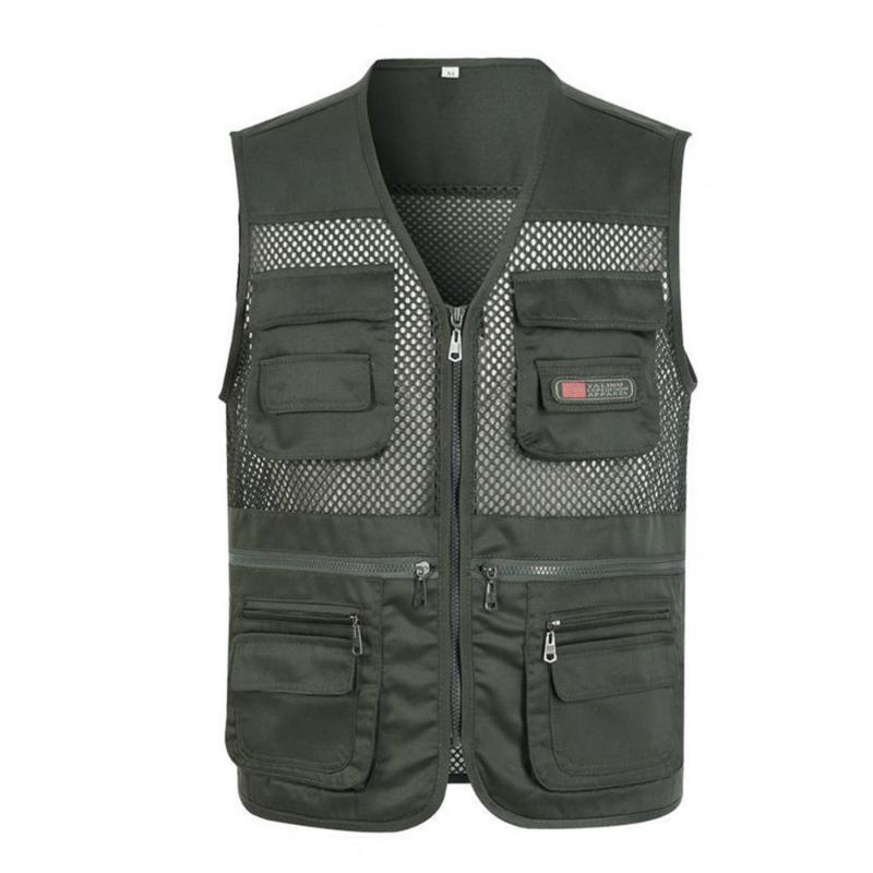 Casual Summer Sleeveless Fishing Vest Solid Color Plus Size Loose Waistcoat for Outdoor Classic Multi Pocket Photograph Vest