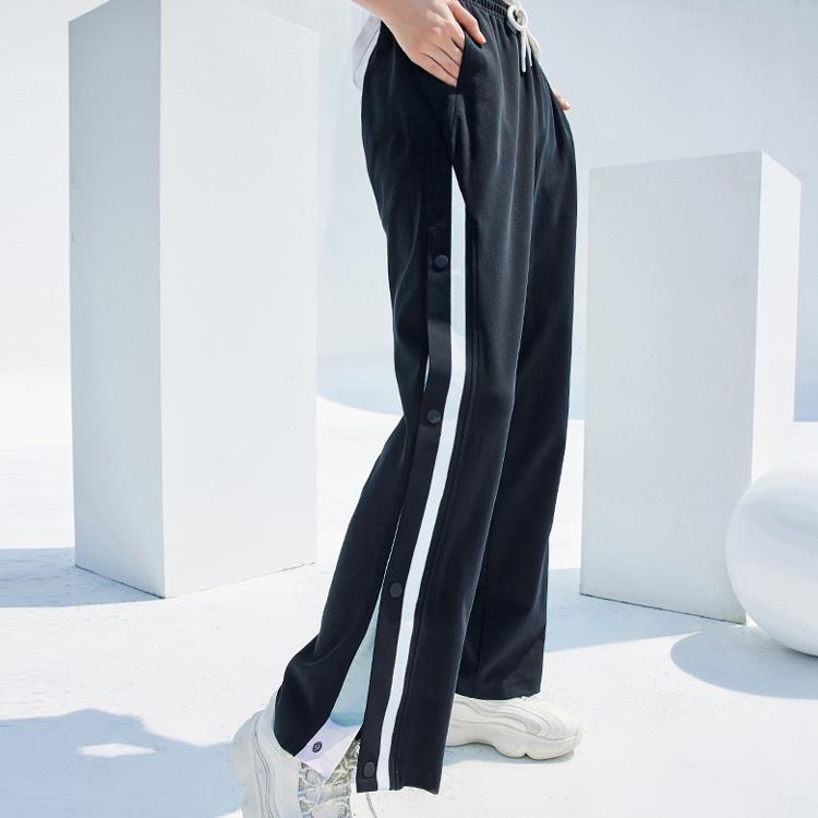 Anta Spodnie sportowe damskie dół Jednolity kolor Logo Luźny krój Proste nogawki Czarny 162227345-2