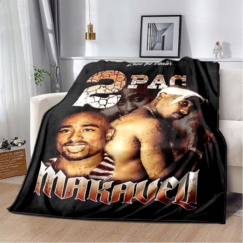 Tupac Shakur Thunder Double Portrait All Eyez On Me Thug Life Flannel Blanket Soft Warm Washable 90s Hip Hop Fan Sofa Bedroom Decor Throw