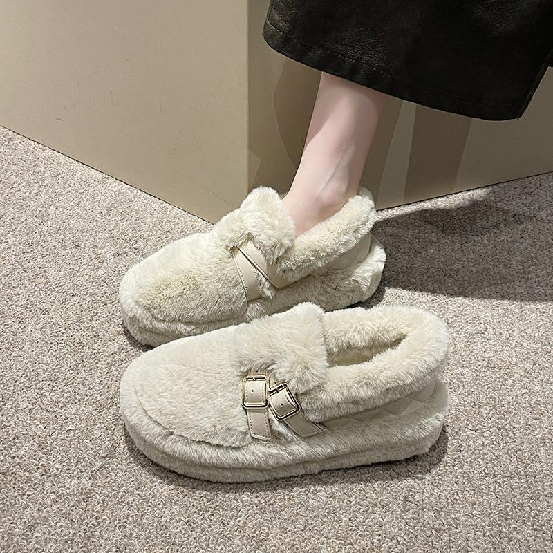 

Тапочки Mao Mao женская верхняя одежда 2025 новые осень и зима модные шлепанцы с открытой пяткой и мехом 40 бежевый