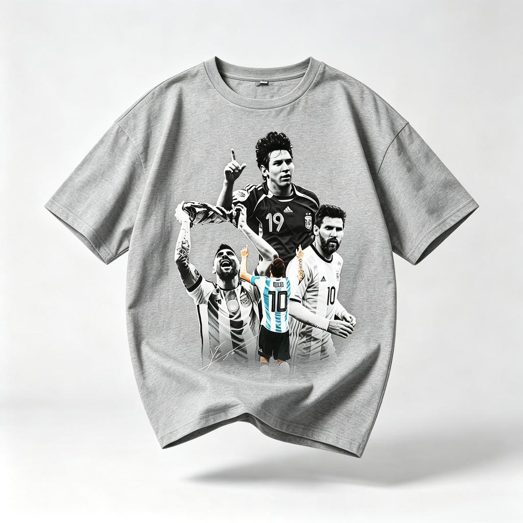The Greatest Of All Time Messi Tee Classic Soccer Star Portrait Design Breathable Short Sleeve For True Football Supporters